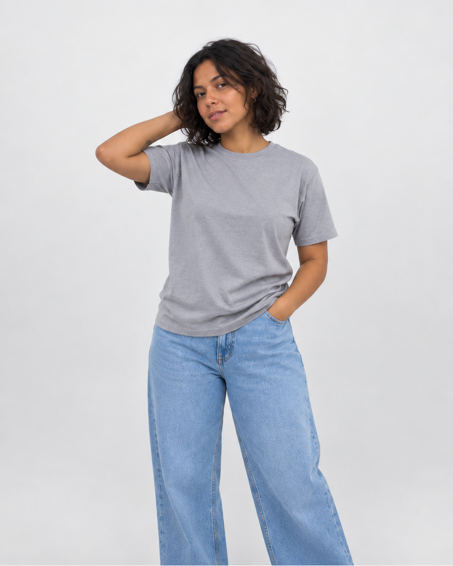 Camiseta Básica Feminina 100% algodão - Cinza