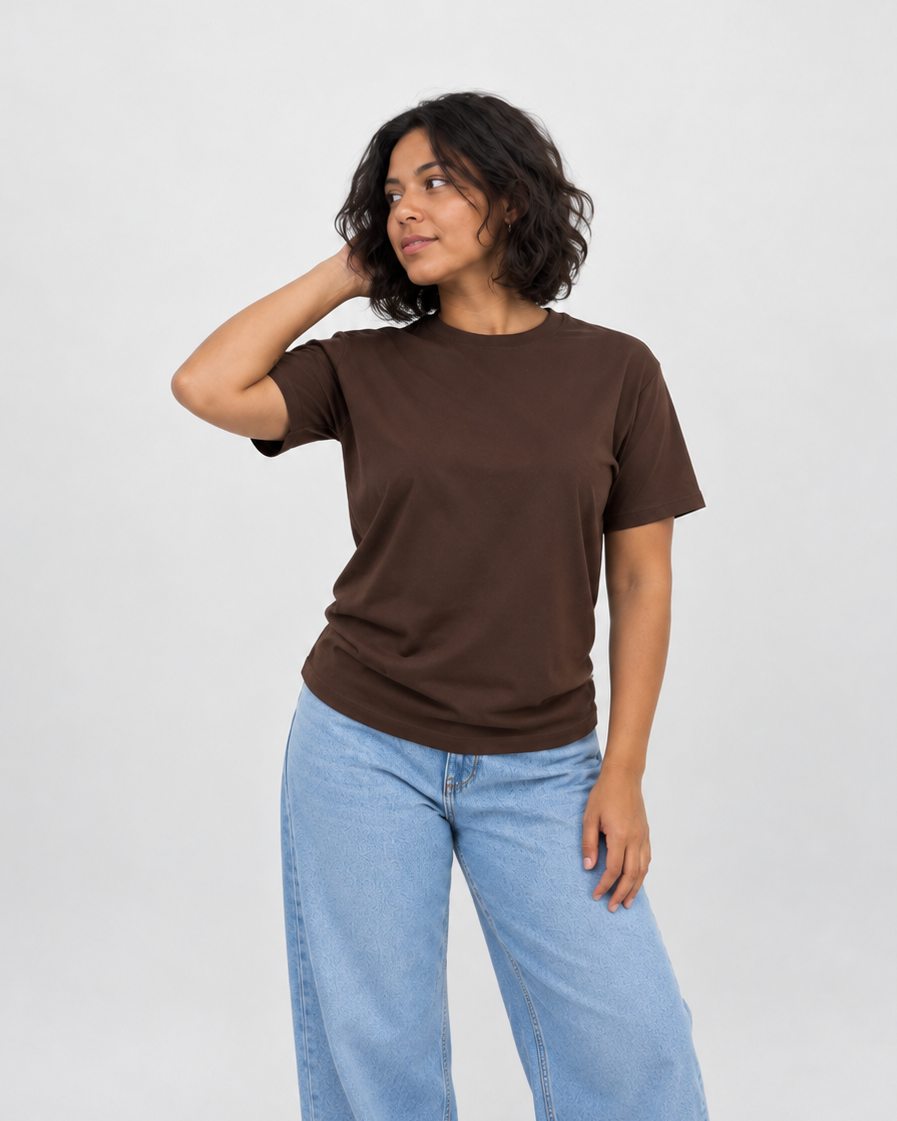 Camiseta Básica Feminina 100% algodão - Marrom